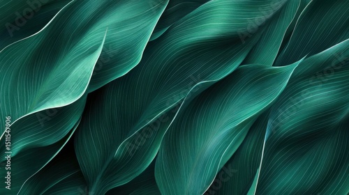 Flat macro botanical background showing fine leaf vein structure in rich emerald tones, clean scientific eco aesthetic, smooth surface, no folds 