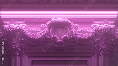 Ornate architectural detail with pink accent lighting