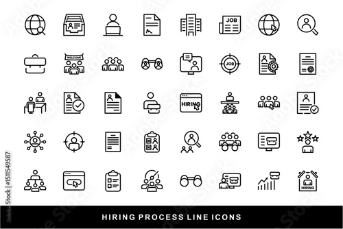 Hiring Process Line Icons. Recruitment, Job Application, Interview, Candidate Selection Vector Set