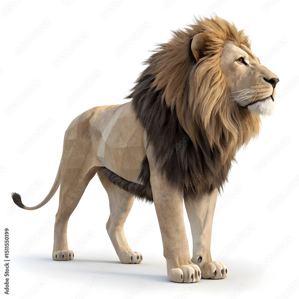 Obraz premium A stylized 3D rendered lion model in full-body view with exaggerated features and vibrant colors.