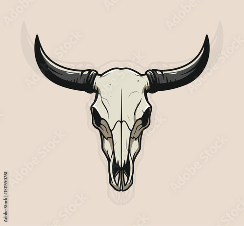 Wild West Cow Skull Vector Illustration, Vintage Western Longhorn Bones Graphic