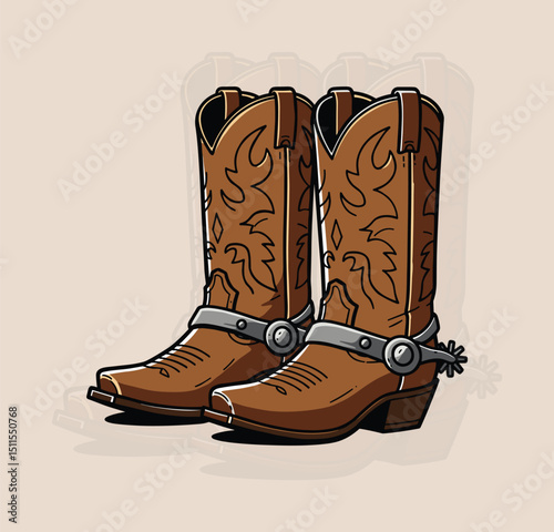 Wild West Cowboy Boots Spurs Vector Illustration