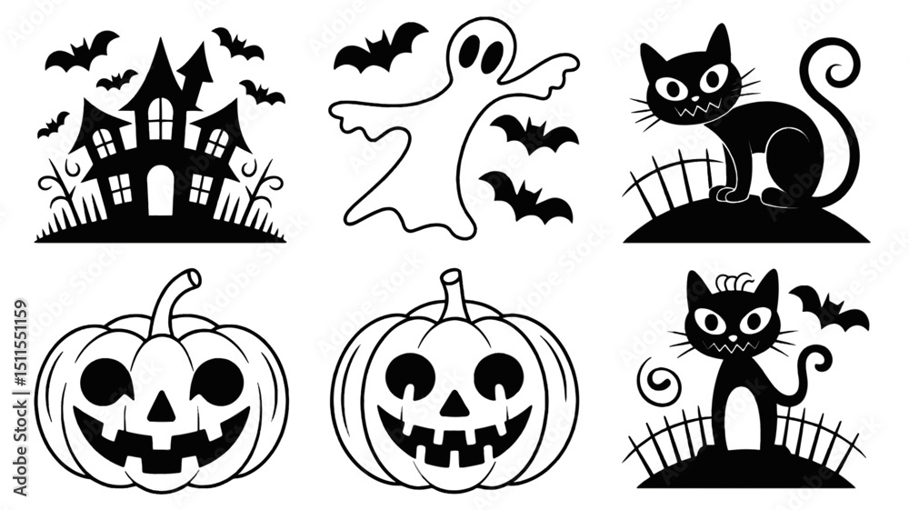 Obraz premium SILHOUETTE HALLOWEEN, halloween silhouette bundle, halloween bundle, halloween, pumpkin, vector, cat, icon, set, ghost, bat, holiday, illustration, witch, cartoon, autumn, design, spider, silhouette, 