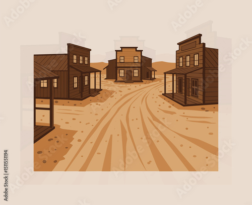 Wild West Vector Illustration: Frontier Town Scene