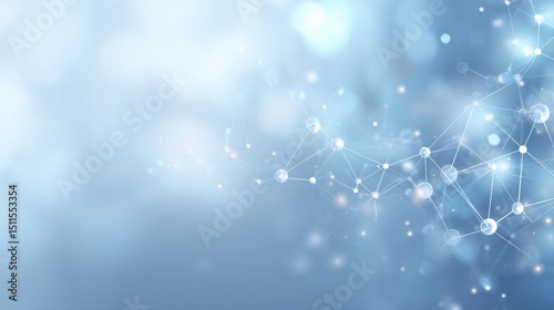 Minimalistic soft blue background with faint glowing molecular network lines and dots, futuristic biotech and pharma aesthetic with elegant text space