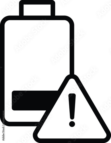 battery icon with a warning sign. Low battery symbol with exclamation mark. highlights an issue or problem. flat design in trendy design.