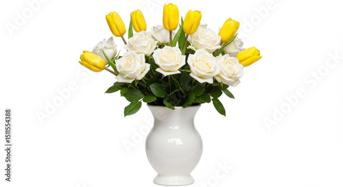 Wallpaper Mural Yellow Tulips and White Roses in a White Vase Torontodigital.ca