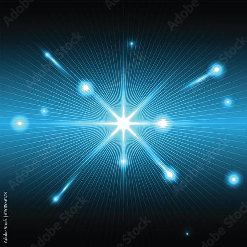 Luminous Blue Energy Burst Abstract Light Rays on Dark Background