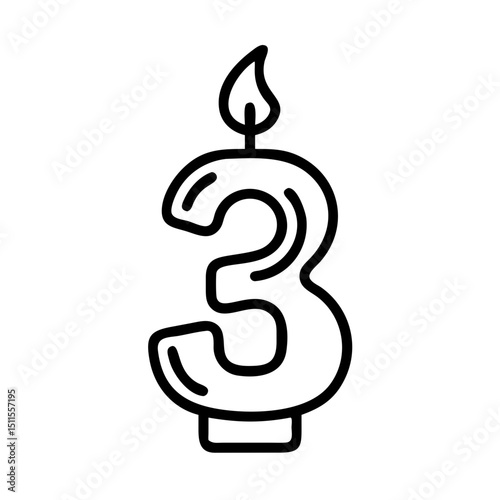 Number three candle icon, for birthday celebrations