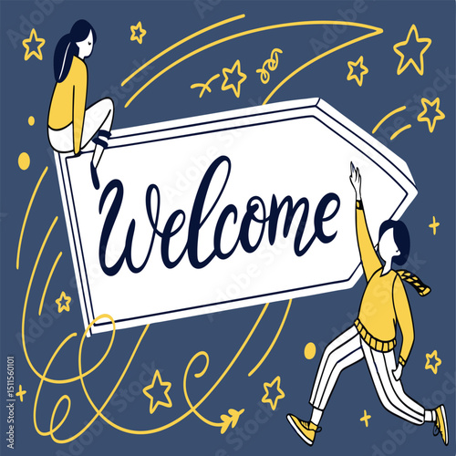 Hand-Drawn Bold Lettering Welcome Sign Illustration
