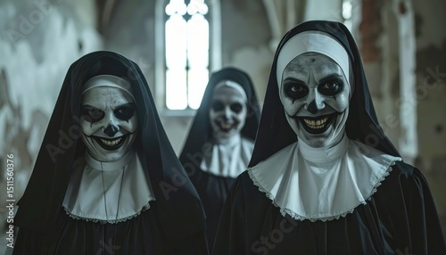 Sinister Nuns with Creepy Smiles Inside an Abandoned Convent
