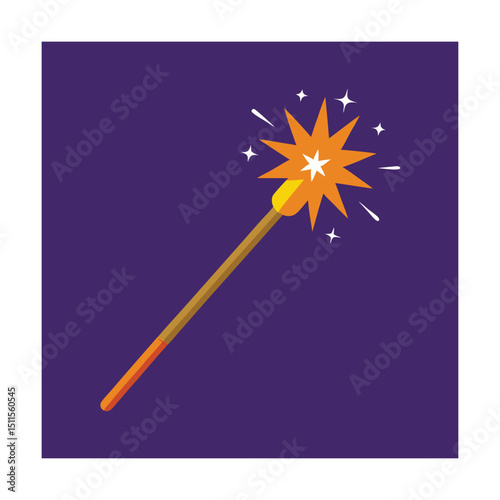 Whimsical illustration of a sparkling magic wand against a vibrant purple background