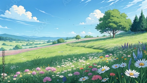 Sunny Meadow Landscape Digi...