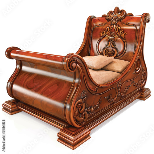 Detailed Sleigh Bed Vector Illustration – Classic Bedroom Furniture Design