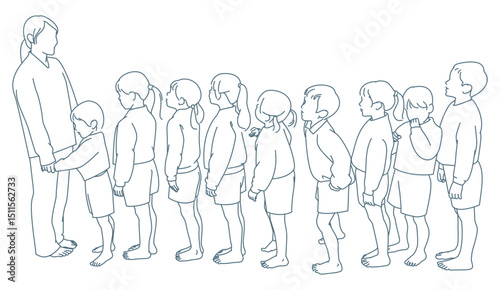 Young children lining up in preparation for the day at preschool