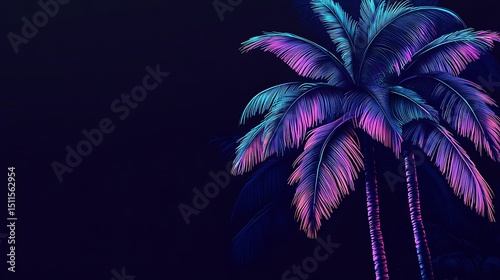 Neon palm trees on dark background