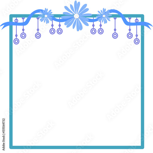 A square frame beautifully decorated with blue-toned flowers