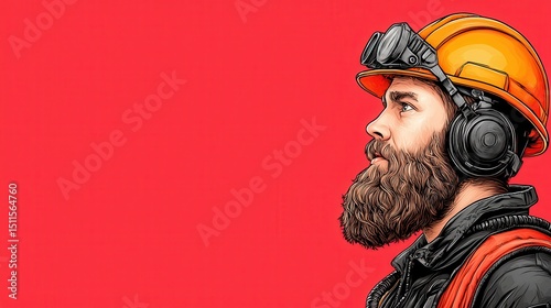 Profile of Bearded Construction Worker in Pixel Art Style