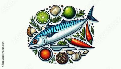 Hooked fish vector illustration for angling and seafood design