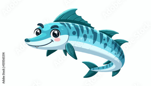 A Barracuda fish swim in the blue ocean, a wild aquatic animal cartoon illustration
