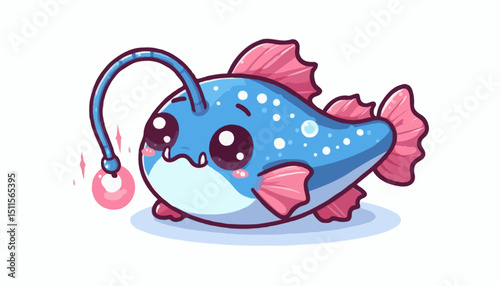 Cute cartoon fish animal illustration in the blue sea water isolated for fun ocean abstract vector art icon
