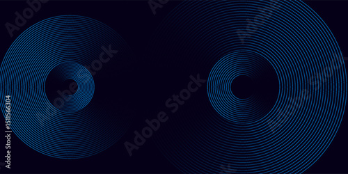 Blue abstract background with glowing circles. Swirl circular lines pattern. Geometric spiral. Twirl element. Modern graphic design. Futuristic technology concept.