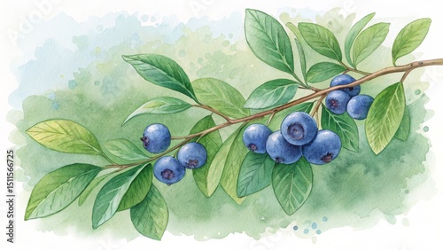 Watercolor Blueberry Branch...