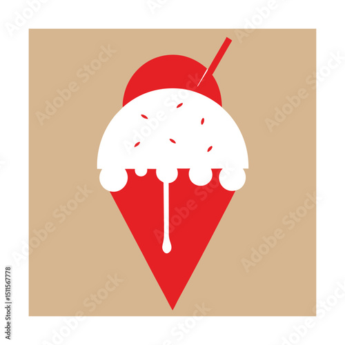 Abstract red and white ice cream cone dessert illustration on a light brown background