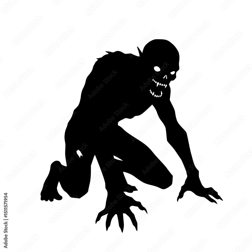 Fototapeta premium Silhouette of a Creepy Monster Crouching