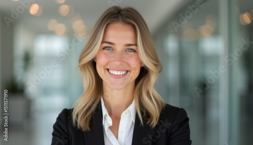 Confident businesswoman smiling in a modern office