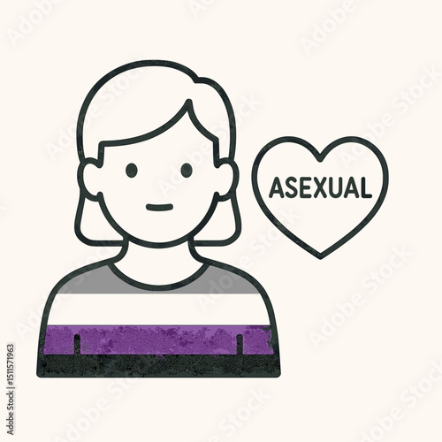 Illustration of person with asexual flag colors and heart symbol, representing asexual identity and pride