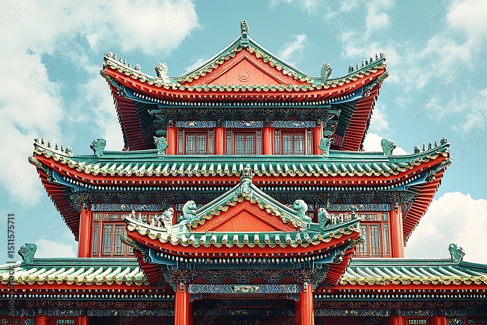 Obraz premium Historic pagoda structure with curved tiles high resolution photo