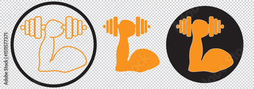 Flexed bicep, arm flexed, muscle flexed lifting dumbbell icon transparent background Vector EPS 10