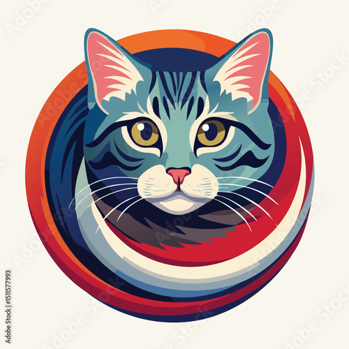 American Shorthair in a Whimsical Scene with Vibrant Swirl Motions All Around.