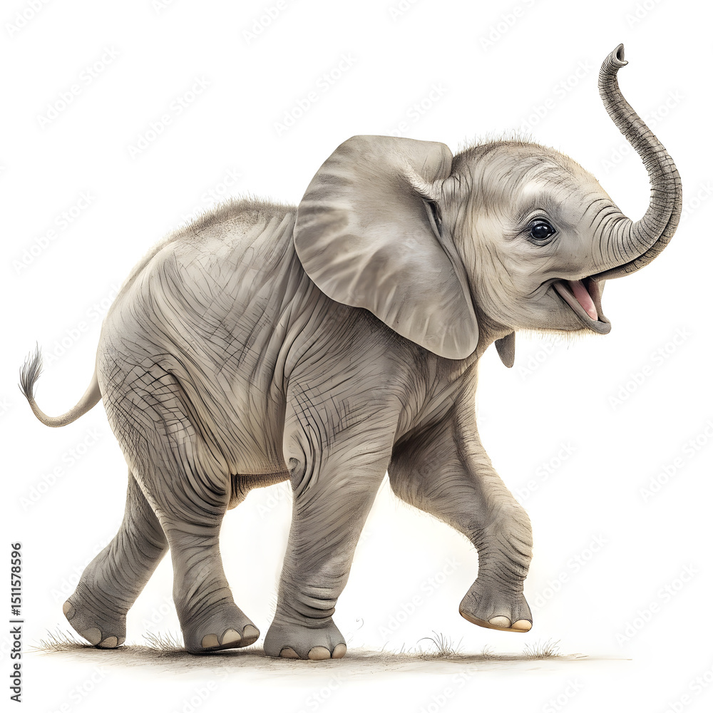 Fototapeta premium A baby elephant walking playfully with a clean body and joyful expression.