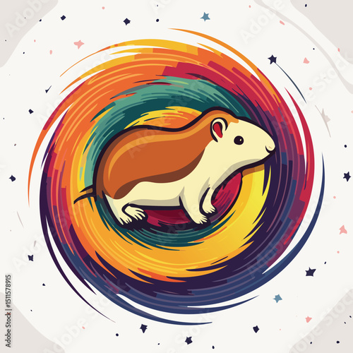 Guinea Pig in a Whimsical Scene with Vibrant Swirl Motions All Around.