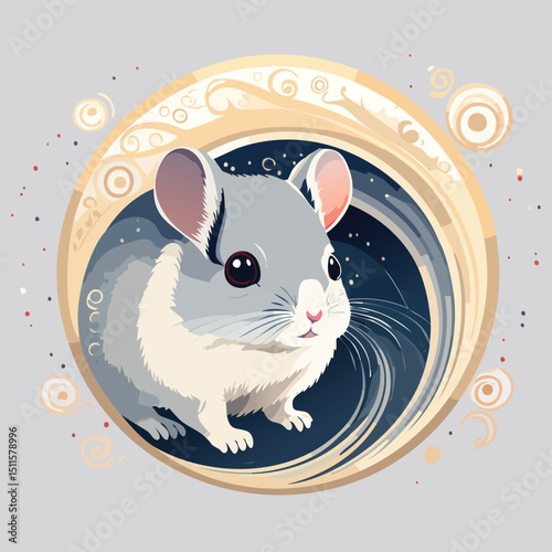 Chinchilla in a Whimsical Scene with Vibrant Swirl Motions All Around.