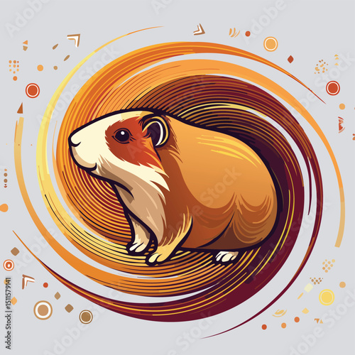 Abyssinian Guinea Pig in a Whimsical Scene with Vibrant Swirl Motions All Around.
