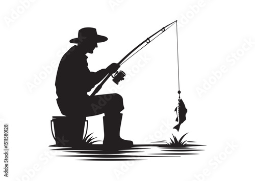 Fisherman Silhouette Vector, Fishing Icon
