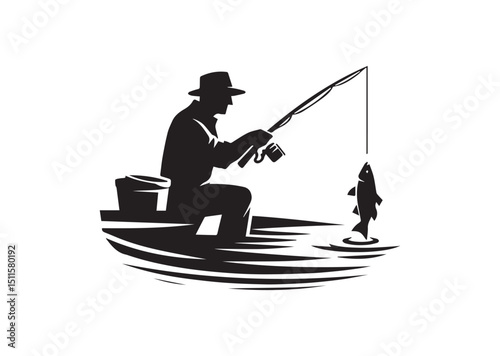 Fisherman Silhouette Vector, Fishing Icon