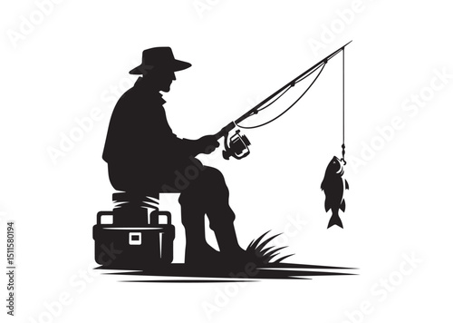 Fisherman Silhouette Vector, Fishing Icon