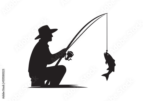 Fisherman Silhouette Vector, Fishing Icon
