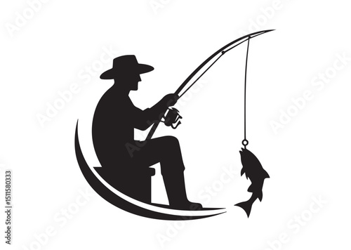 Fisherman Silhouette Vector, Fishing Icon