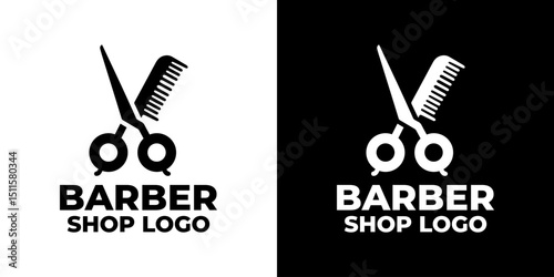 Minimalist Barber Shop Logo with Scissors and Comb for Clean and Bold Branding