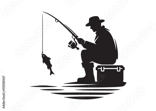 Fisherman Silhouette Vector, Fishing Icon