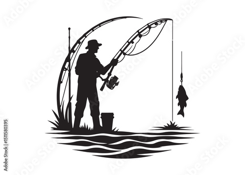 Fisherman Silhouette Vector, Fishing Icon