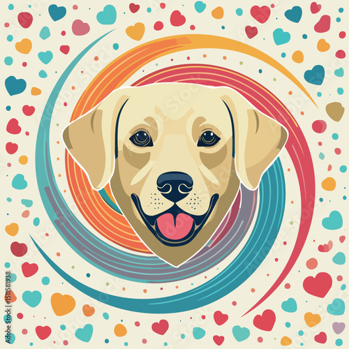 Labrador Retriever in a Whimsical Scene with Vibrant Swirl Motions All Around.