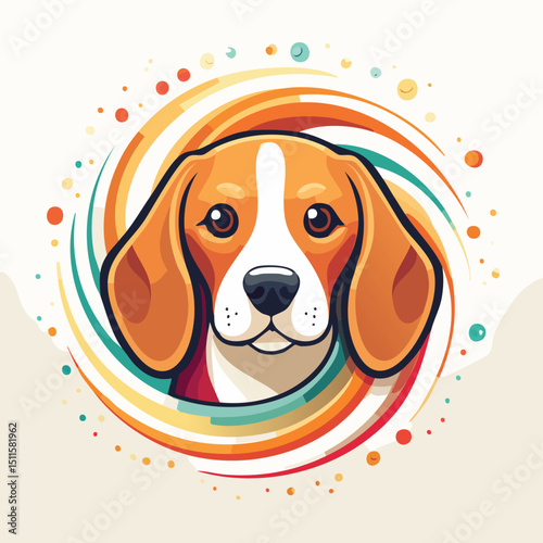 Beagle in a Whimsical Scene with Vibrant Swirl Motions All Around.