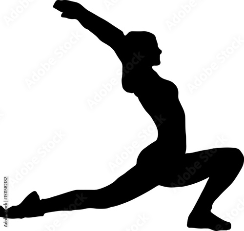 Silhouette of a woman stretching her arms and legs back.