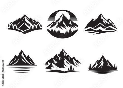 Mountain Silhouette Vector, Mountain Icon Set